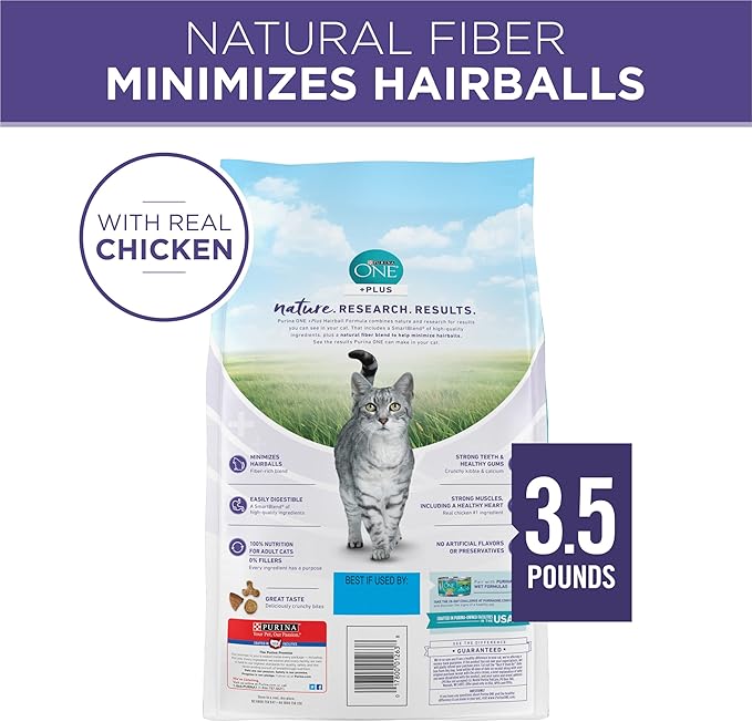 Purina ONE Natural Cat Food for Hairball Control, +PLUS Hairball Formula - 3.5 lb. Bag