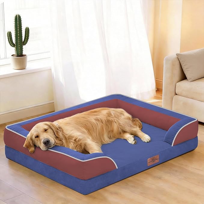 Comfort Expression Orthopedic Dog Bed for Extra Large Dogs 45x35 Inch, Waterproof Egg Crate Foam XL Pet Bed with Removable Bolsters, Dog Couch with Washable Cover & Non-Slip Bottom, Classic Tri-Color