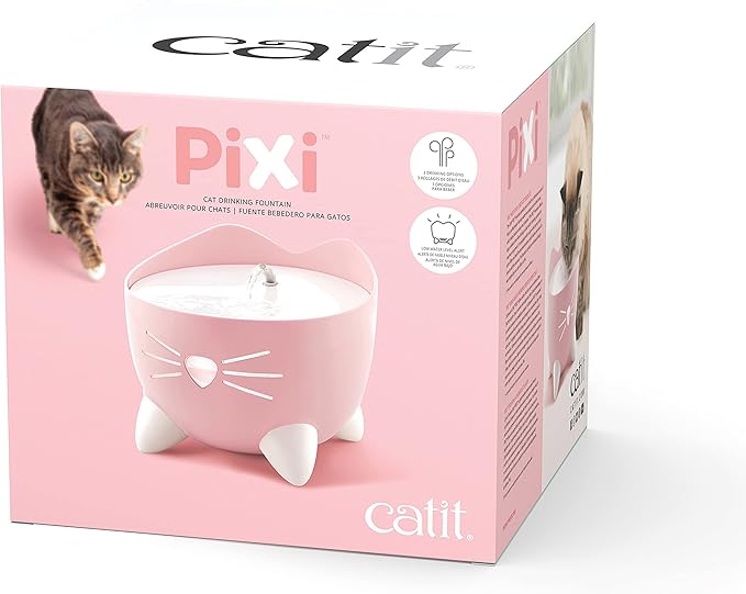 Catit PIXI Cat Drinking Fountain, Running Water Fountain, Pink