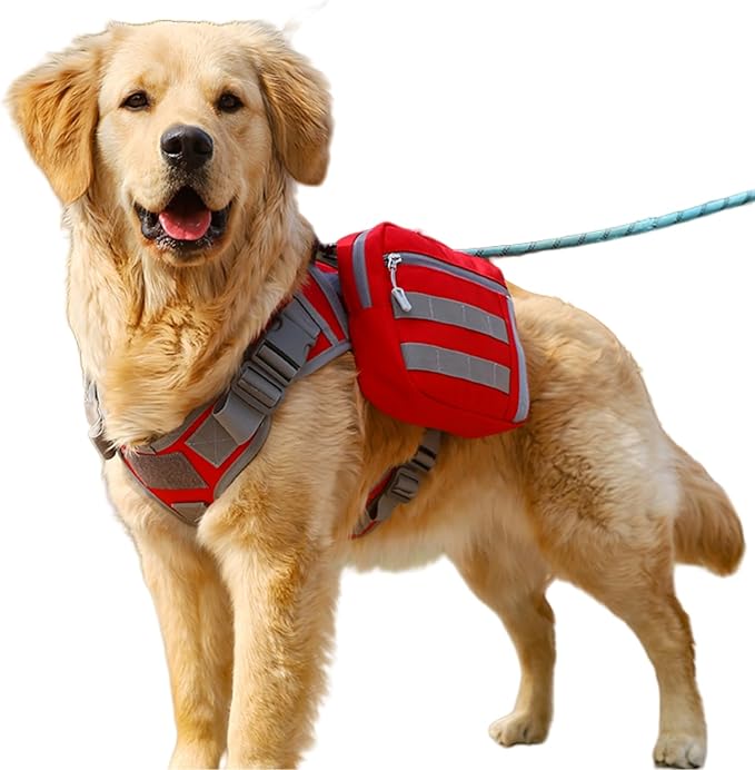 x Jumahe Dog Hiking Backpack for Large/Giant Dogs – 2 Spacious Side Bags, Breathable Waterproof Fabric, Fits Chest 30"-40" (85-120 lbs), 5 Adjustable Buckles, Outdoor Travel Vest, Red