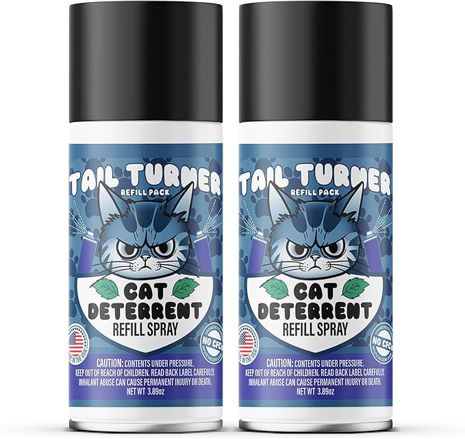 Tail Turner Cat Deterrent Spray Refill Pack - Motion-Activated Cat Deterrent Spray Compatible with SSSCAT Spray System - Safe, USA-Made Pet Training Solution for Problem Areas (2 Pack)
