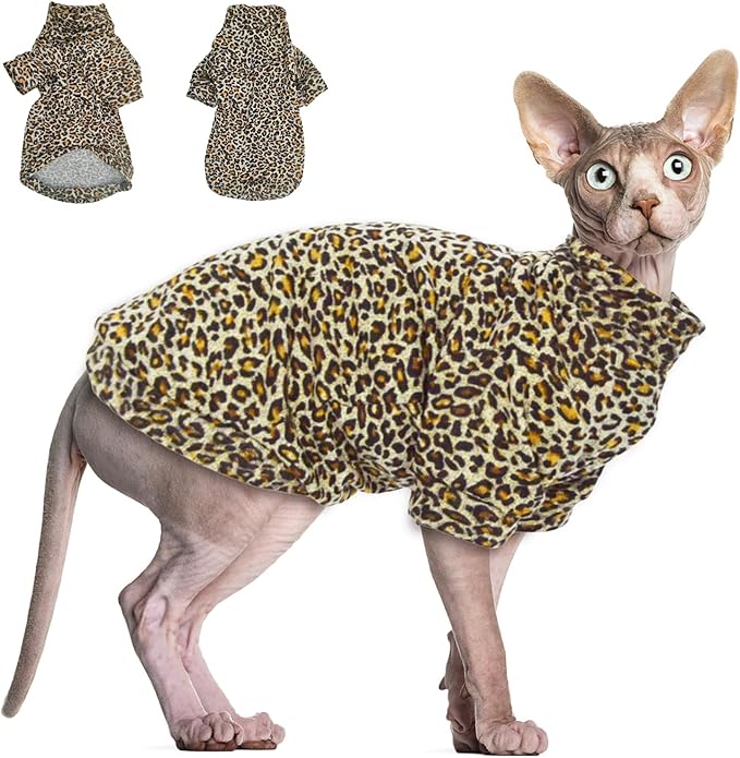 Sphynx Cat Sweater Leopard Hairless Cat Clothes Sweater Shirt Soft Warm Long Sleeves Pullover Pet Clothes Pajamas Dog Cloth for Small Dogs Jumpsuit Pet Sweaters (Leopard, Medium)