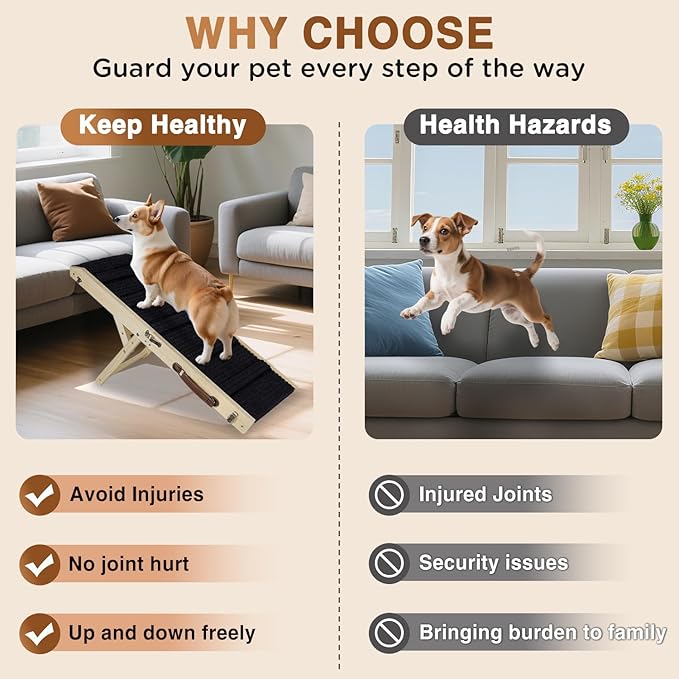 2026 Upgraded Dog Ramp for Couch - Foldable Small Dog Ramp for Bed - 4 Adjustable Height from 12" to 20" - Portable Pet Stairs with Non-Slip Pad - Pet Ramps Use for Low Bed Couch Steps Up to 60LBS