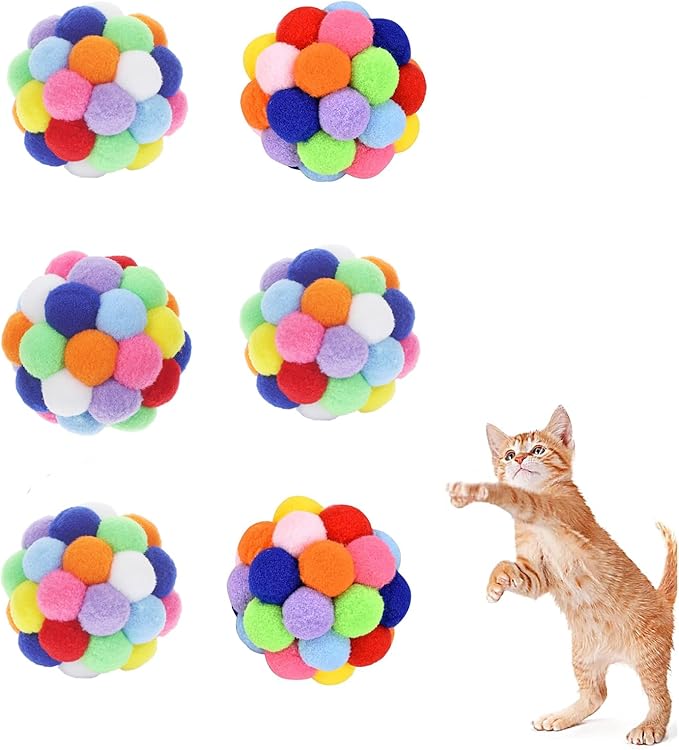 Cat Toys 6PCS - 2.36" Soft Plush Balls for Kittens & Indoor Cats | Machine-Washable Fuzzy Chew Toys, Noiseless Squeeze Play with Vibrant Colors, Durable Kitten Toy Balls (Multicolor)
