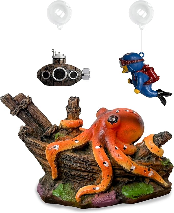 3Pcs Small Fish Tank Decor: Octopus Decorations and Floating Fish Tank Decoration for Small Aquariums