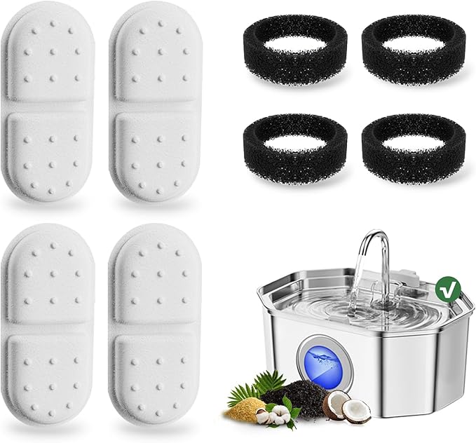 4 Pack Replacement Filters/Sponges - Individually Packaged-Applicable to Cat Water Fountain Stainless Steel 108oz/3.2L, APAUK Automatic Pet Fountain Dog Water Dispenser