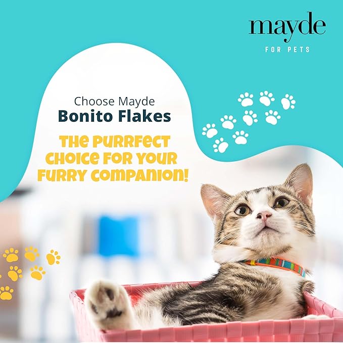 Mayde Bonito Flakes for Cats & Dogs - 100% Natural High-Protein Fish Treats for Cats & Dogs - Extra Large Dried Bonito Flakes - 4 oz Bag