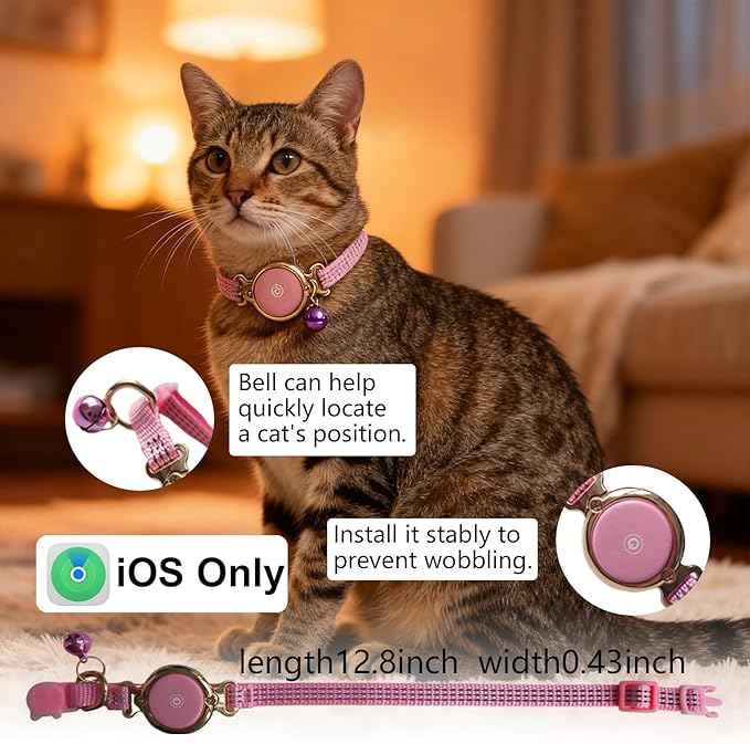 Air tag Cat Collar - Compatible with Apple Find My (air tag Included), Reflective Line & Bell, Lightweight Tracker Holder for Cats Kittens (Adjustable 9-13"), Pet Collar for Location Tracker
