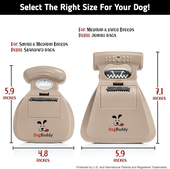 DogBuddy Pooper Scooper, Portable Dog Pooper Scooper, Poop Scooper for Small and Large Dogs, Pooper Scooper with Bag Attachment, Leash Clip and Dog Waste Bags Included (Medium, Taupe)
