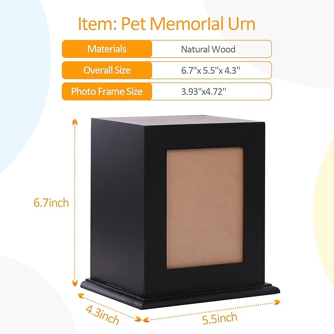 Pet Wood Memorial Urn for Ashes,Photo Frame Keepsake Box for Cats Dogs,Funerary Caskets Supplies Burly Wood Cremation Urns with Acrylic Glass Photo Protector for Pet Lovers