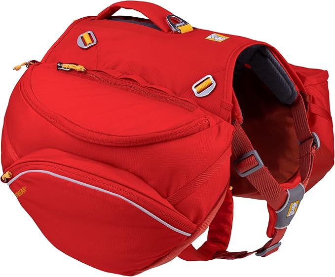 Ruffwear, Palisades Dog Backpack, Multi-Day Pack with Removable Saddlebags & 2x1L Hydration Bladders, Cross-Load Compression, Breathable Adjustable Harness, Reflective Trim, Red Sumac, Small