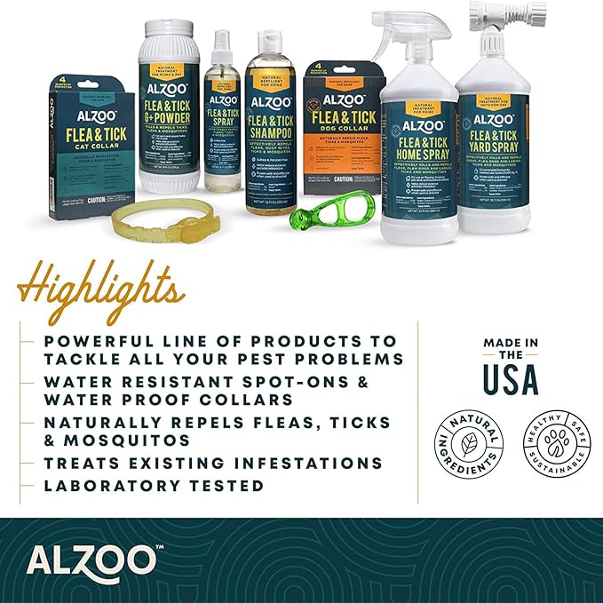 ALZOO Natural Flea & Tick Squeeze-On for Dogs, Helps Repel Fleas, Ticks & Mosquitos, Up to 3-Months Protection, Plant-Based Active Ingredients, Water-Resistant, 3 EZ-On Applicators Per Pack
