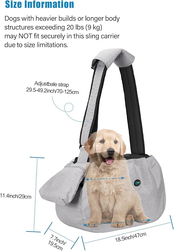 Ownpets Pet Sling Carrier, Fits 15 to 25lbs Extra-Large Dog/Cat Sling Carrier Reversible and Hands-Free Dog Bag with Adjustable Strap and Pocket Shoulder Pad for Outdoor Travel Hiking