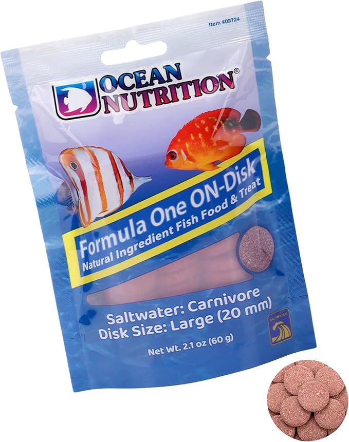 Ocean Nutrition Fish Food Formula One On-Disk - All-Natural Fish Food for Saltwater Carnivore, Tangs, Angels, Clownfish, High Protein (38%), 2.1 oz (60 g), Large Size
