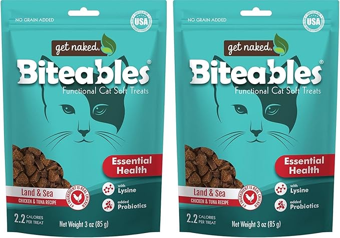 Get Naked Biteables Natural Soft Treats for Cats, Essential Health, Land & Sea Recipe, 3 oz, 1 Pouch (Pack of 2)
