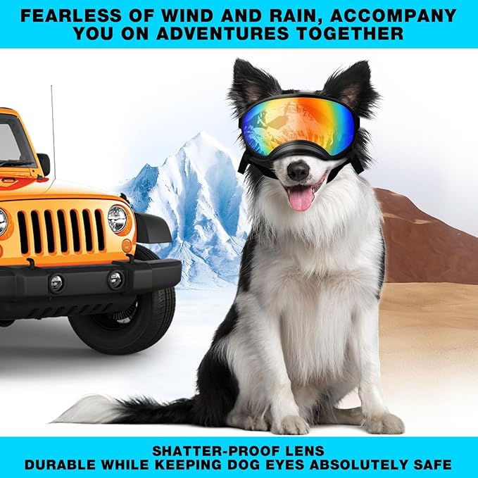 Pacify Dog Goggles for Large Dogs, UV Protection Dog Sunglasses with Adjustable Strap for Medium Large Dog Pet Glasses