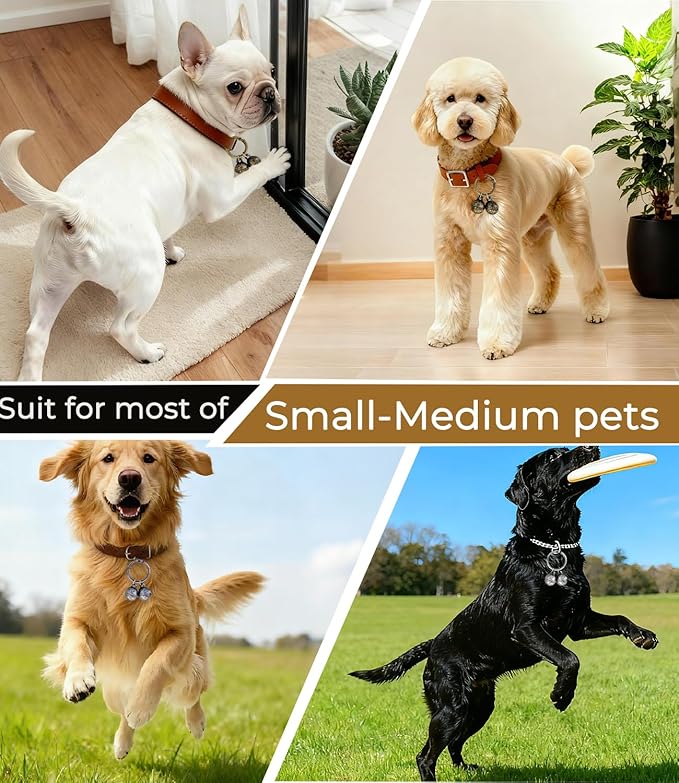2 Pack Dog & Cat Bells with Engraved Pattern, Extra Loud Brass Bell for Collar with Quick Clasp, Anti-Lost Tracking,Gift Ready Set for Small to Medium Pets Lovers(Silver+Copper,S+M)