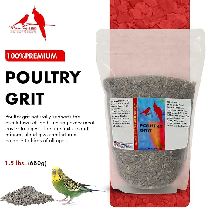 Morning Bird Poultry Grit for Birds 1.5 lbs - Mineral-Rich Supplement for Digestion & Calcium Support - Natural Poultry Feed Additive and Chicken Grit for Healthy Birds
