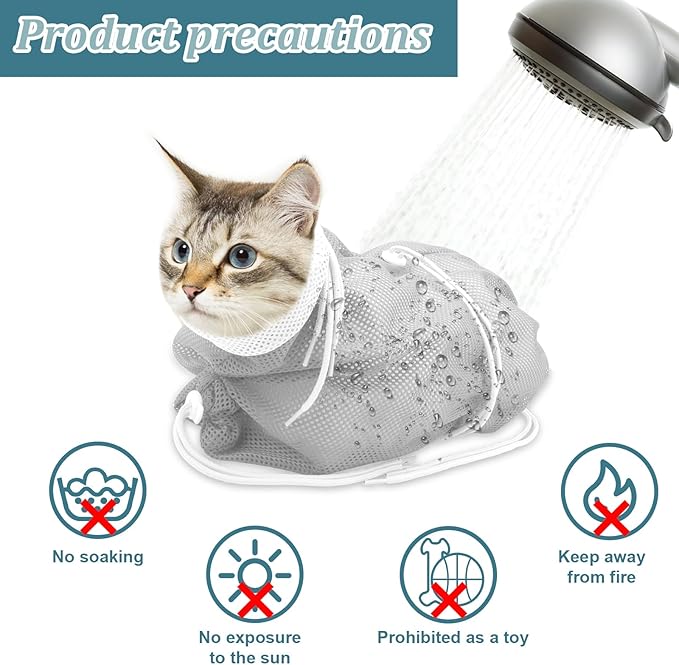 Cat Bathing Bag, Breathable Mesh Cat Shower Bag Anti Scratch Adjustable Grooming Bag for Nail Trimming Polyester Soft Washing Bag