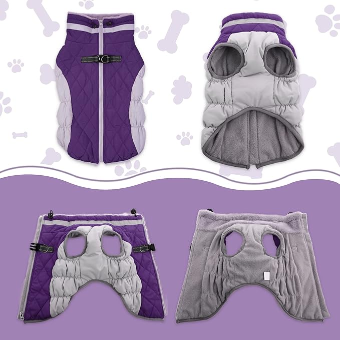 LeLePet Warm Winter Coat, Fleece Dog Jacket with Harness, Reflective Turtleneck, Waterproof, for Small Medium Large Dogs