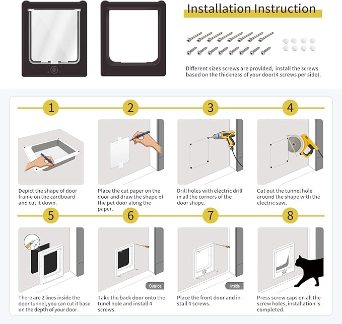 NAMSAN Cat Door Interior Door, Brown, Flap Opening 7.1" x 7.3", 4 Way Locking Cat Door for Exterior Door, Weatherproof Pet Door for Cats Small Dogs, Cat Flap Doors for Wooden/Metal Door, Window