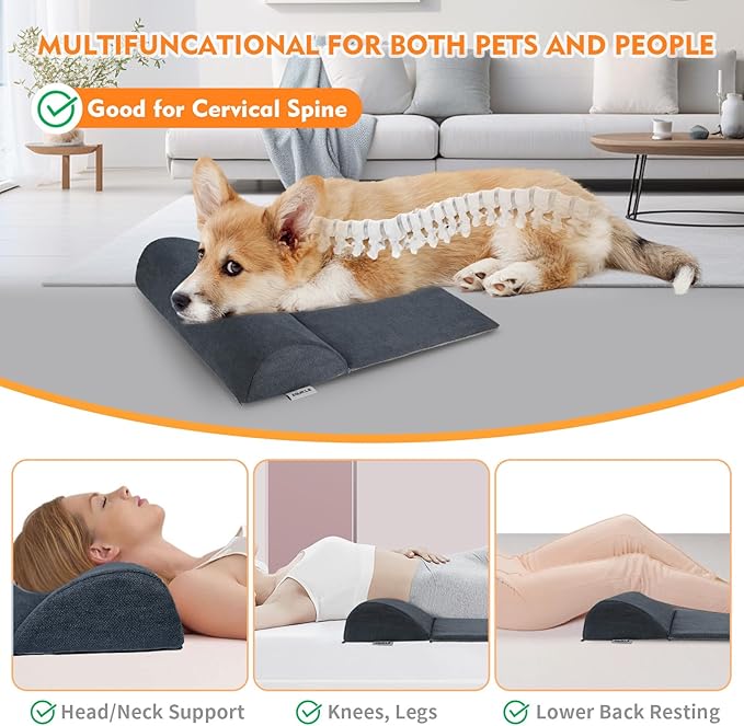 Dog Bolster Pillow with High Resilience Foam, Headrest for Medium Small Dogs, Benefit for Cervical Vertebra and Neck, Easy to Carry, Machine Washable Cover＆Easy to Clean(Medium)