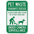 Pet Waste Leash Curb and Clean Up After Your Dog Under Camera Surveillance, 12x18 Inches, 3M EGP Reflective .063 Aluminum, Fade Resistant, Made in USA