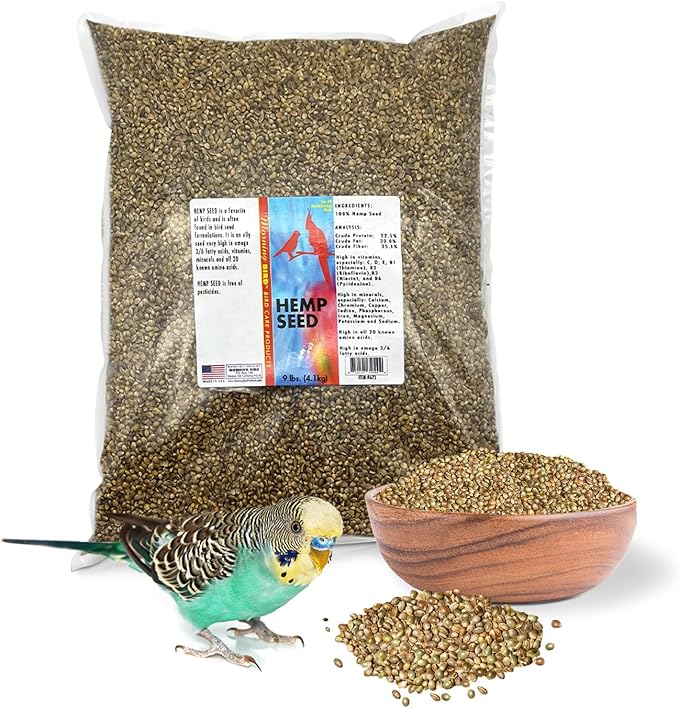 Morning Bird Hemp Seeds 9 lbs– High in Natural Protein, Healthy Fats, Omega 3 and 6 Fatty Acids, Delicious Natural Flavor, Supports Feather Growth & Overall Health