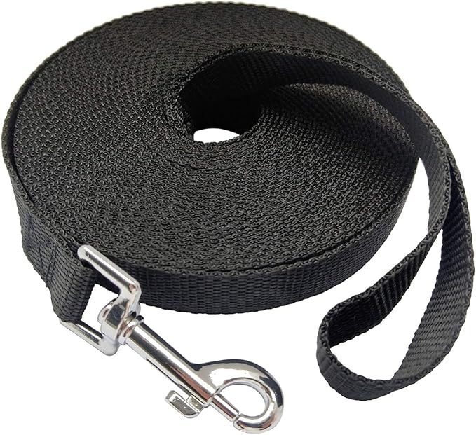 Nylon Training Dog Leash for Small Medium Large Dogs, 15ft 20ft 30ft 50ft Long Leash Dog/Puppy Lead for Obedience Recall Training, Camping (1" x 50ft, Black)