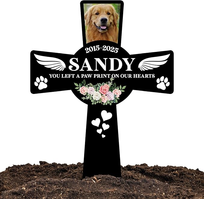 Pet Grave Marker Dog | Custom Dog Tombstones for Graves Outdoor with Name and Date | Pet Memorial Cross for Graveyard or Garden | Weatherproof Pet Tombstone for Dogs