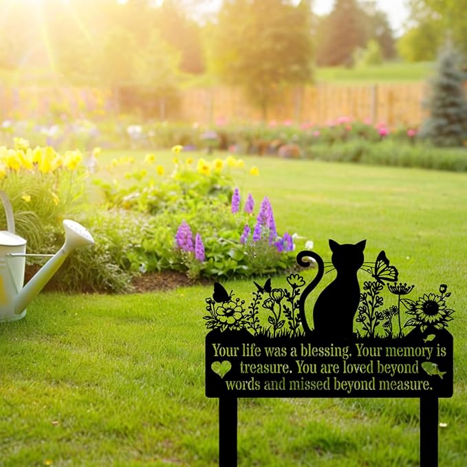 Grave Markers Cat, Metal Cats Metal Memorial Garden Stake, Pets Waterproof Grave Stakes Plaque, Pet Headstone Garden Memorial Graves, Metal Cat Garden Decor 12"
