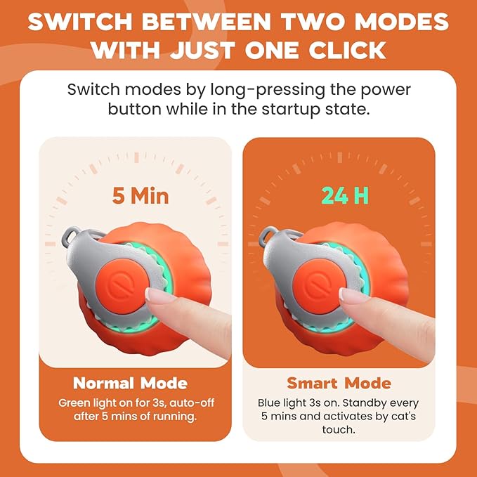 2 Pack Interactive Cat Toy for Indoor Cats, Two Speed Smart Automatic Cat Toy Moving Ball with Tail, Rechargeable Motion Activated Cat Toys for Bored Indoor Adult Cats(Orange & Blue)