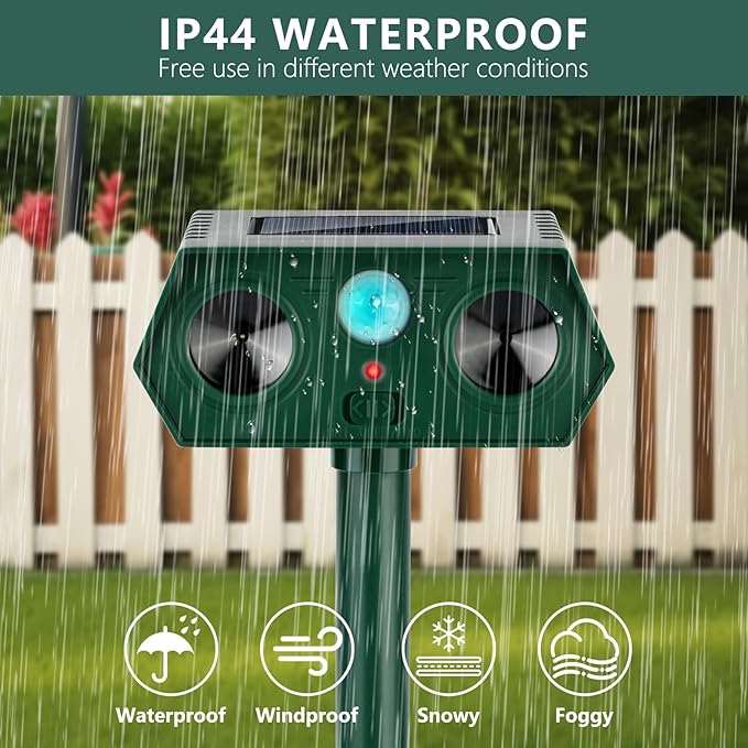 4 Pack 2026 Ultrasonic Animal Repellent Outdoor Cat Repellent Devices Solar Animal Repeller Motion Activated Deterrent to Scare Deer Squirrel Rabbit Raccoon Skunk for Yard Lawn Outdoor