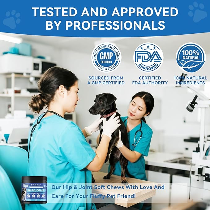 Biotic’s Gain Hip & Joint Soft Chews for Dogs | Glucosamine, MSM, Chondroitin & Turmeric | Hemp Seed Oil for Mobility | Tasty Chews for Senior & Active Dogs (120, Hip & Joint Care)