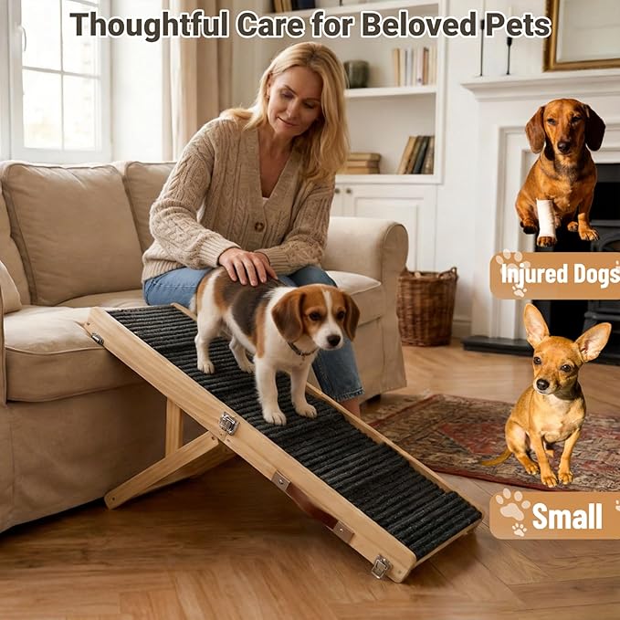 Dog Ramp for Couch & Bed for Small Dogs, Foldable Small Dog Ramps for Sofa - 31.5" LX12 W, 4 Adjustable Height, Portable, Stable, Non-Slip, Carry Handle, Wood