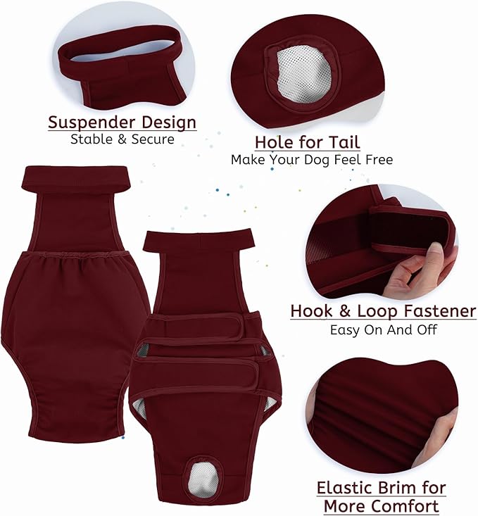Dog Diapers Female Reusable Washable Period Diaper with Suspender,Adjustable Dog Panties Anti-Harassment, Doggie Diapers for Incontinence, Heat Cycles, or Senior Dogs（XS-XL