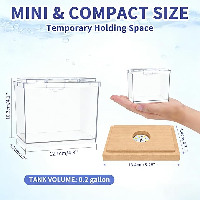 Mini Betta Fish Tank Kit with LED Light Base, Small Fish Bowl for Temporary Space, 0.2 Gallon Stackable Cube Tank with Betta Leaf for Small Fish, Insect, Shrimp, Crab, Spider (Kit-1)