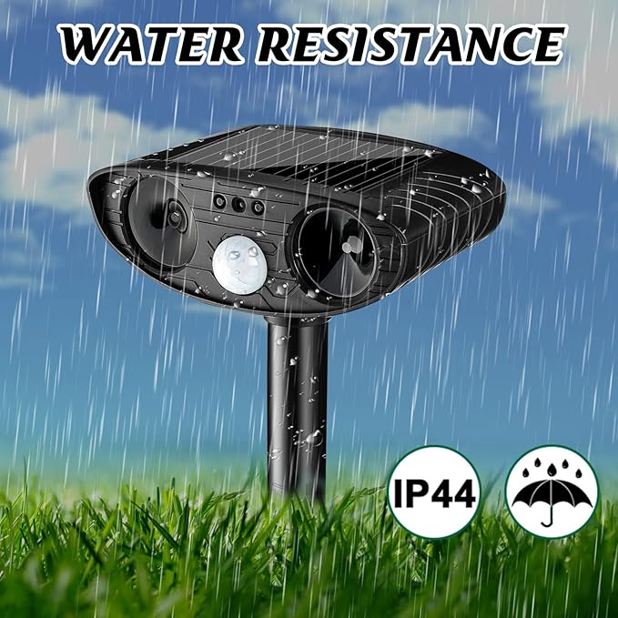Ultrasonic Animal Repellent Outdoor Solar Powered Repeller Cat Dog Deer Deterrent Waterproof Motion Sensor Deterrent for Yard Garden Rabbit Squirrels Fox Pest(Black,2 Pieces)