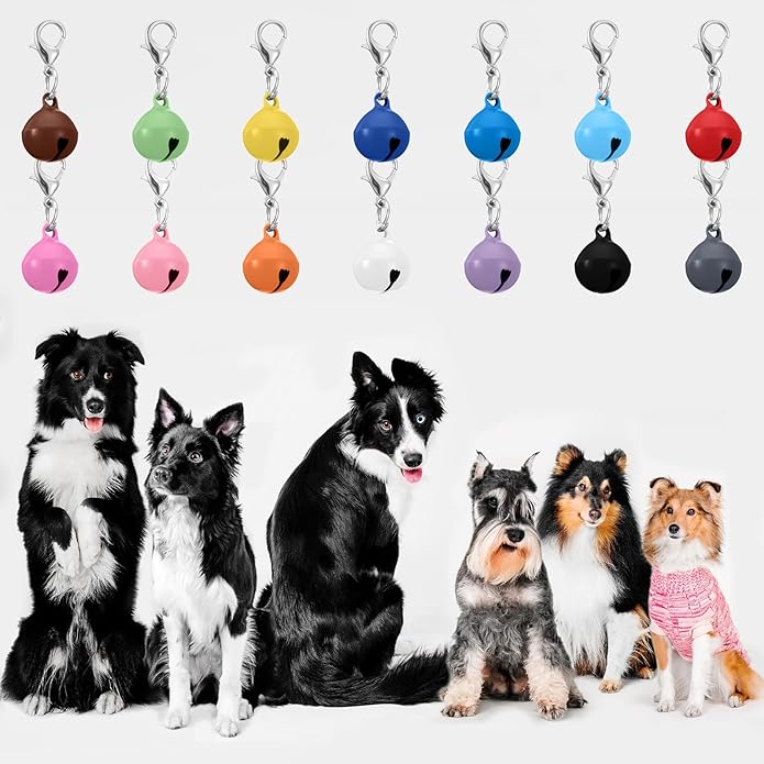 28Pcs Pet Bells for Dog Cat Collar Colourful Pet Small Bells with Clasps Dog Cat Collar Charms Pets Pendant Accessories Stainless Steel Keychain Loud Crisp Sound for Animal Christmas Decoration