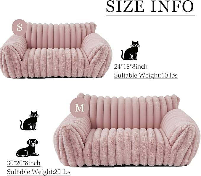Cat Couch for Pets - Cute Cat Beds for Indoor Cats with Removable Cover, Washable Soft Corduroy Plush, Fluffy Supportive Pet Sofa Chair for Small Dog & Cats, 30 inch Pink