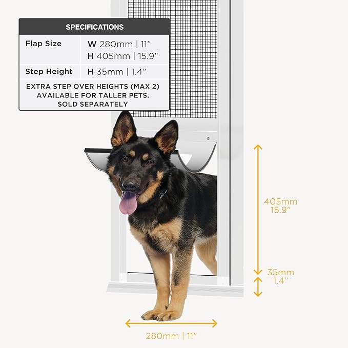 Hakuna Pets V2 Patio Pet Door Screen Insert Panel for Sliding Doors, Fits Door Track Min Ht 62.99" to Max Ht 84.25",UV Resistant Mesh, Locking Magnetic Dog Door, Easy Install and Removal, Large, White