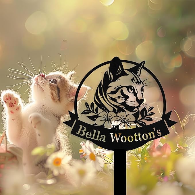 Custom Cat Grave Marker Outdoor, Personalized Metal Cat Memorial Grave Stake with Name and Date, Outdoor Waterrproof Cats Memorial Plaque