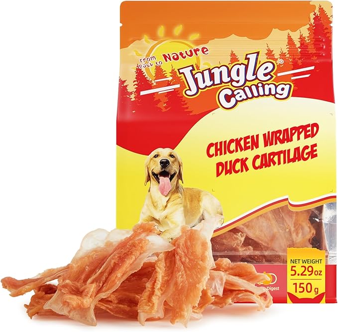 Jungle Calling Dog Treats, Chicken Wrapped Bones, Rawhide Free Chews Made with Real Meat and Duck Cartilage, Jerky Dogs Treats Chewy Snacks, About 21 Count