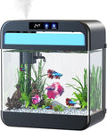 Fish Tank 2.2 Gallon,Small Fish Tanks Kits,Aquarium Fish Tank Starter Kit with 3-in-1 Silent Pump and 7 Color Led Light,with Temperature Display,for Fish,Shrimp,Betta(Black-2.2 Gallon)