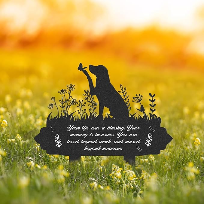 Memorial Pet Grave Markers, Metal Dog Markers Garden Grave Decorations for Cemetery, Waterproof Stakes Plaque Pets Headstone to Memorial Dog(13.18 x 11.81 Inches)