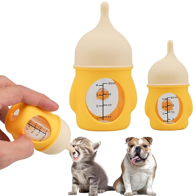2 Pieces,Pet Feeding Bottle for Puppies and Kittens,Yellow,20 ml and 80 ml