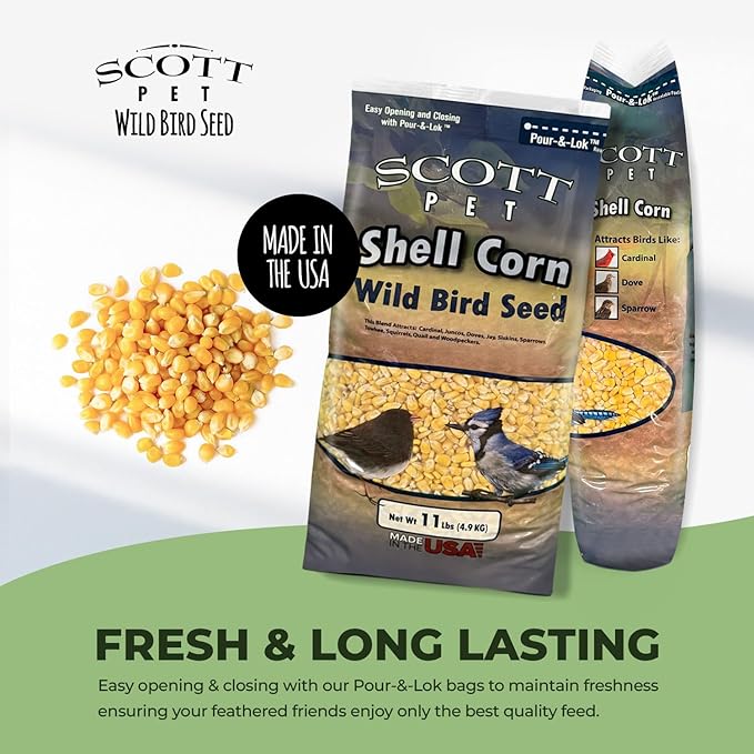 Scott Pet Wild Bird Seed, Shelled Corn, 11 lbs Bag, Feed, Great Source of Protein and Fiber, Food for Outside Wild Birds