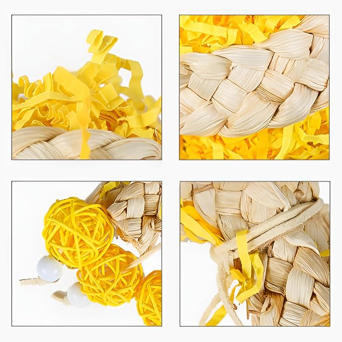Bird Toys Foraging Shredder Hanging Toys Rope Perch with Bell Parakeet Toy Parrot Swing Climbing Standing Toys Bird Cage Accessories for Conure Cockatiel Budgies Lovebird, Pink, 1 Pack