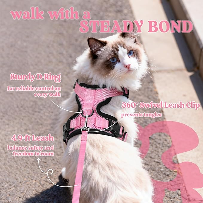 rabbitgoo Cat Harness and Leash for Walking, Escape Proof Soft Adjustable Vest Harnesses for Cats, Easy Control Breathable Reflective Strips Jacket, Pink, XXS