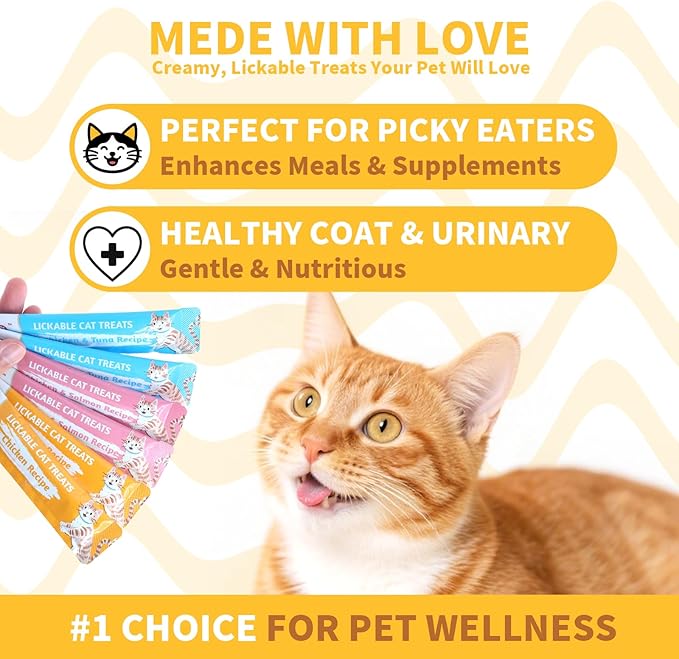 High-Meat Lickable Cat Treats Variety Pack – Real Chicken & Seafood – Smooth Creamy Purée – Grain-Free – 12 Tubes (15g Each)
